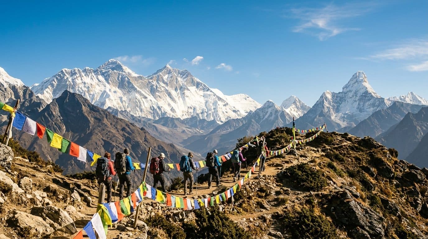 Trekkers on a Himalayan trail