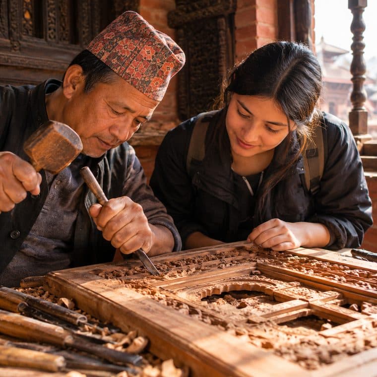 A carving workshop with a master artisan